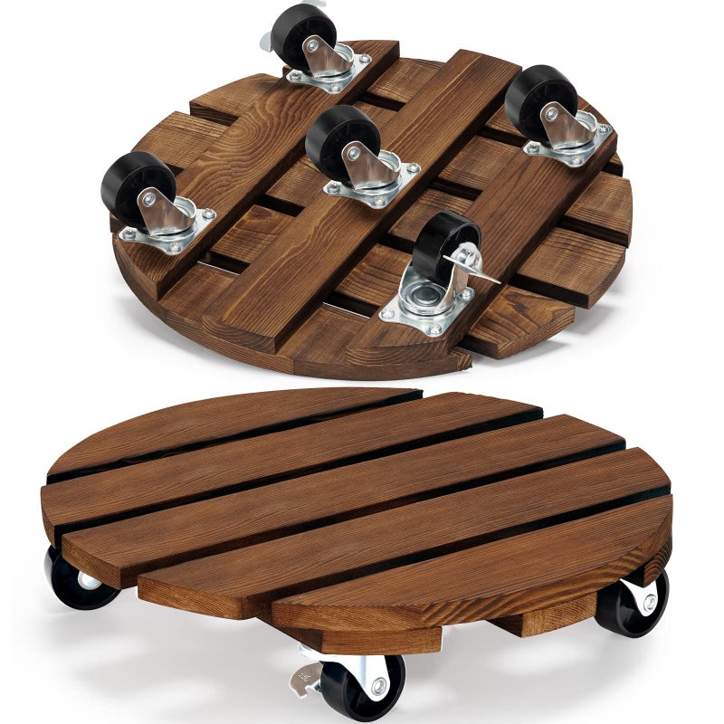 Yangbaga 2pack Plant Caddy 12â€™â€™Wood Duty Rolling Plant Stand with 2 360Â° Lockable Caster Wheels,Indoor Outdoor on Roller Patio/Flower Pot/Succulent Pots - Image 1